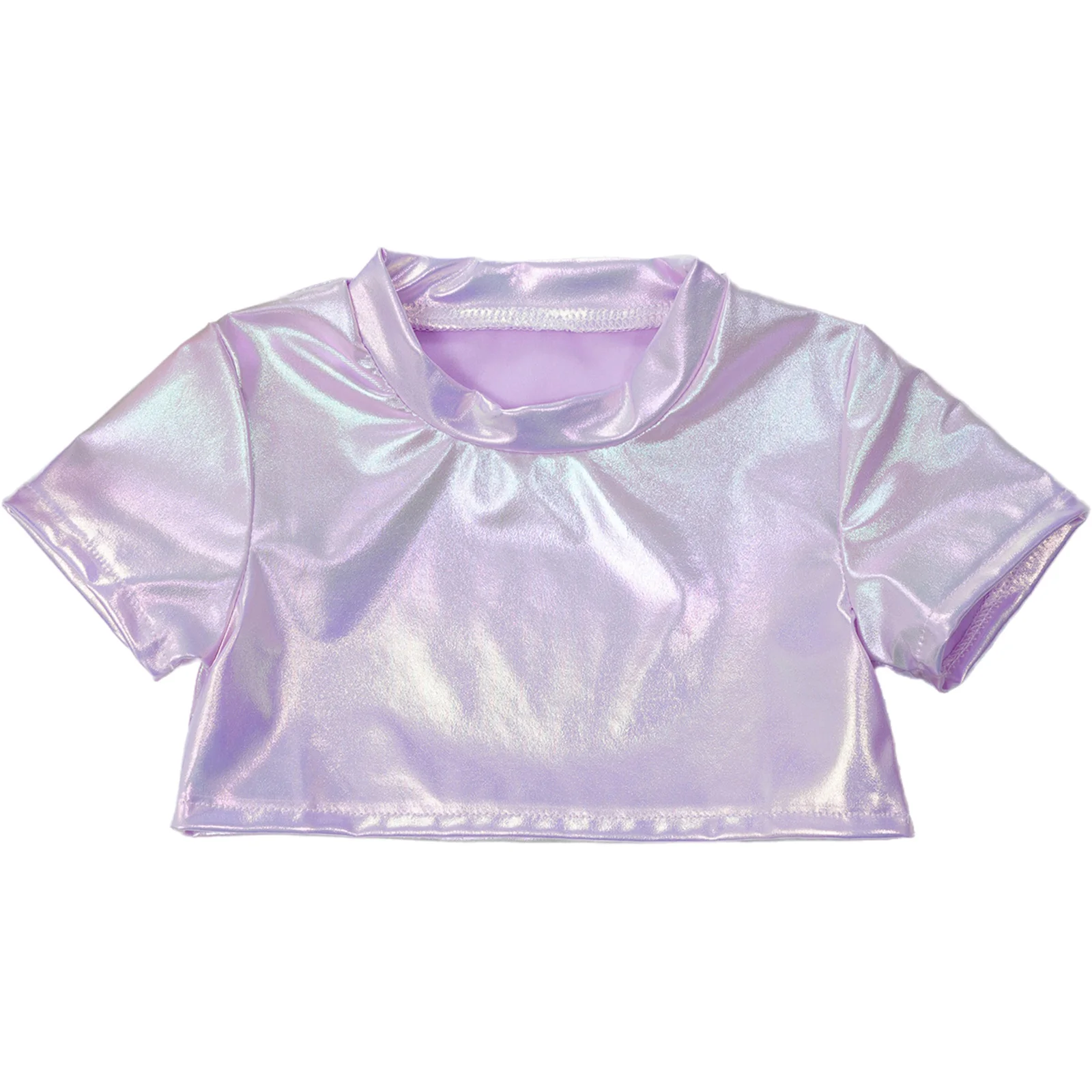 Kids Girls Hip Hop Street Modern Dance Clothes Shiny Metallic Short Sleeve Crop Top High Waist Shorts Workout Yoga Dancewear image 2
