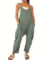 Solid color zip-up bag strap jumpsuit pant pant