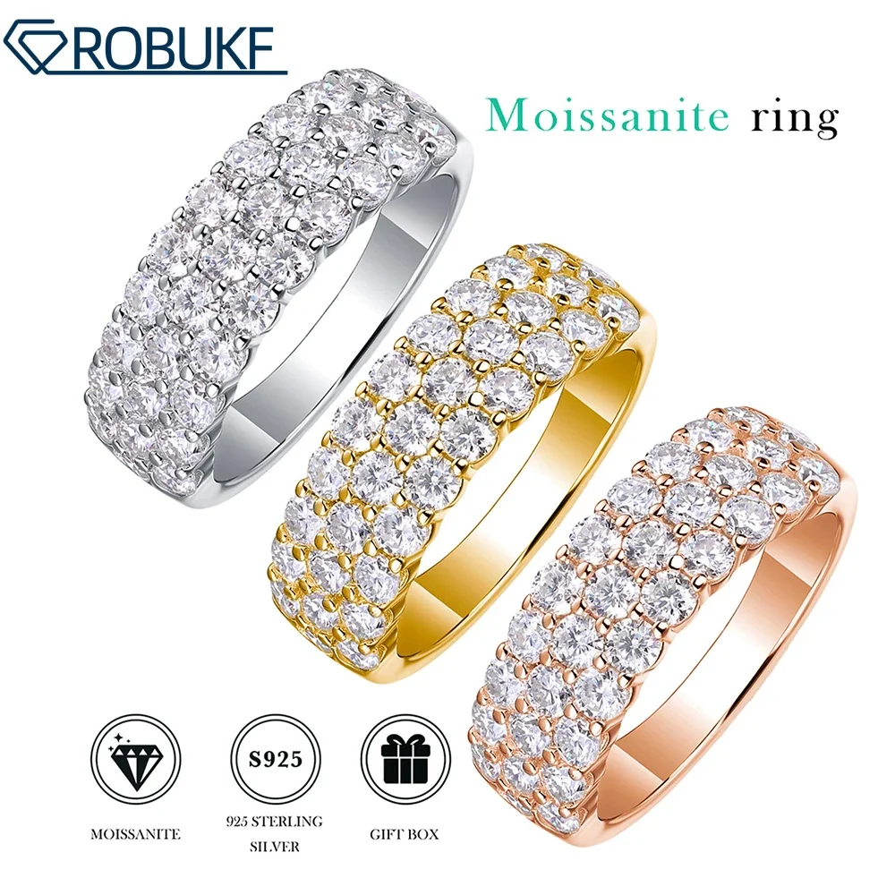 

2.5mm All Moissanite Eternity Wedding Band Rings for Women Men With Certificate Three Rows Diamond 925 Sterling Silver Jewelry