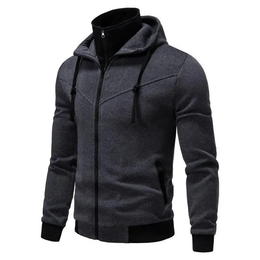 

Men Coat Men's Zipper Closure Hoodie Cardigan with Drawstring Hood Contrast Color Design for Fall Spring Seasons Double Zipper