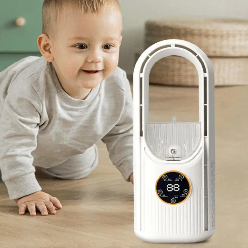 6 Speed Portable Air Cooler Bladeless Design Humidifying Function USB Fan Silent Timer Adjustable Wind Speeds Leafless Fan