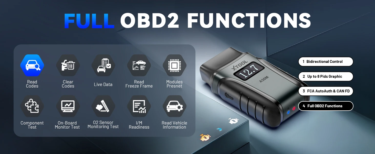 XTOOL A30M V2.0 Bluetooth Mini OBD2-Scanner mit Android-/iOS-App, lebenslange kostenlose Updates, CANFD, FCA Autoauth, 26+ Reset-Funktionen, A30 M, kabelloser Codeleser, bidirektionales Scan-Tool, keine Abonnementgebühren – Detail 11