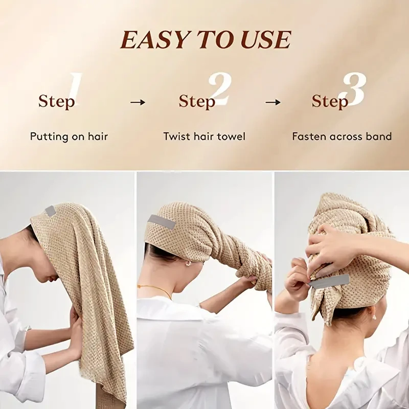 Microfiber Hair Towel Extra Large Wrap Quick Dry Hair Towel Wrap With Elastic Band , Ultra Absorbent Soft Hair Towel Wrap Turban view 4