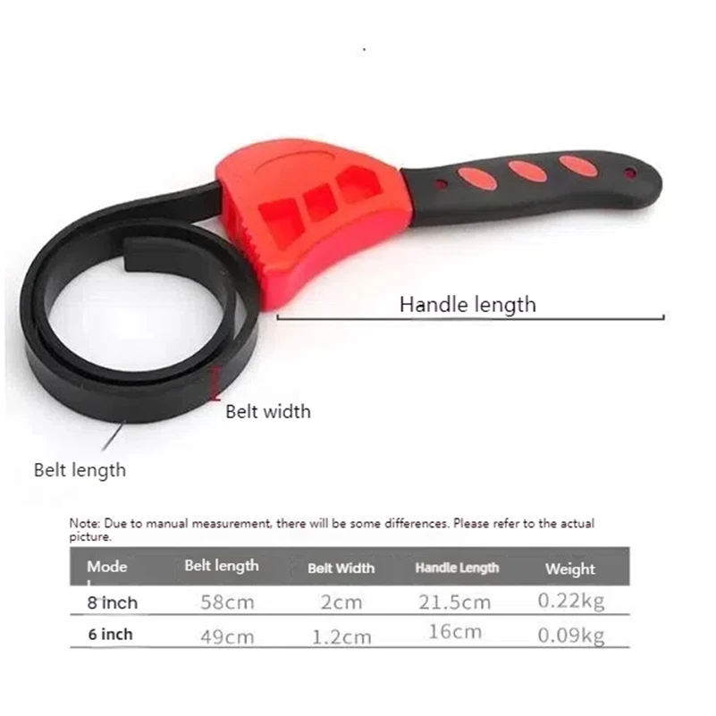 1Pcs 6inch Belt Wrench Oil Filter Puller Strap Spanner Chain Wrench Strap Opener, Adjustable Disassembly Tool