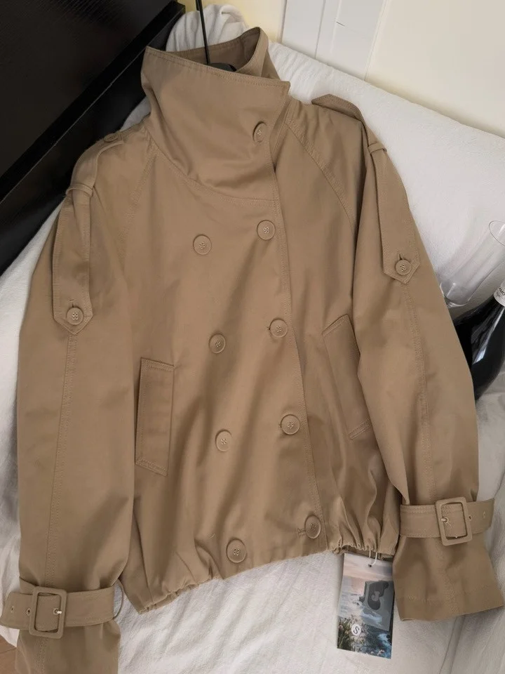 

Retro Briti Sle ort Coat Jaet Women's Loose Slimming Casual Top Stand Collar Autumn 2025 Polyester Fiber Ladies