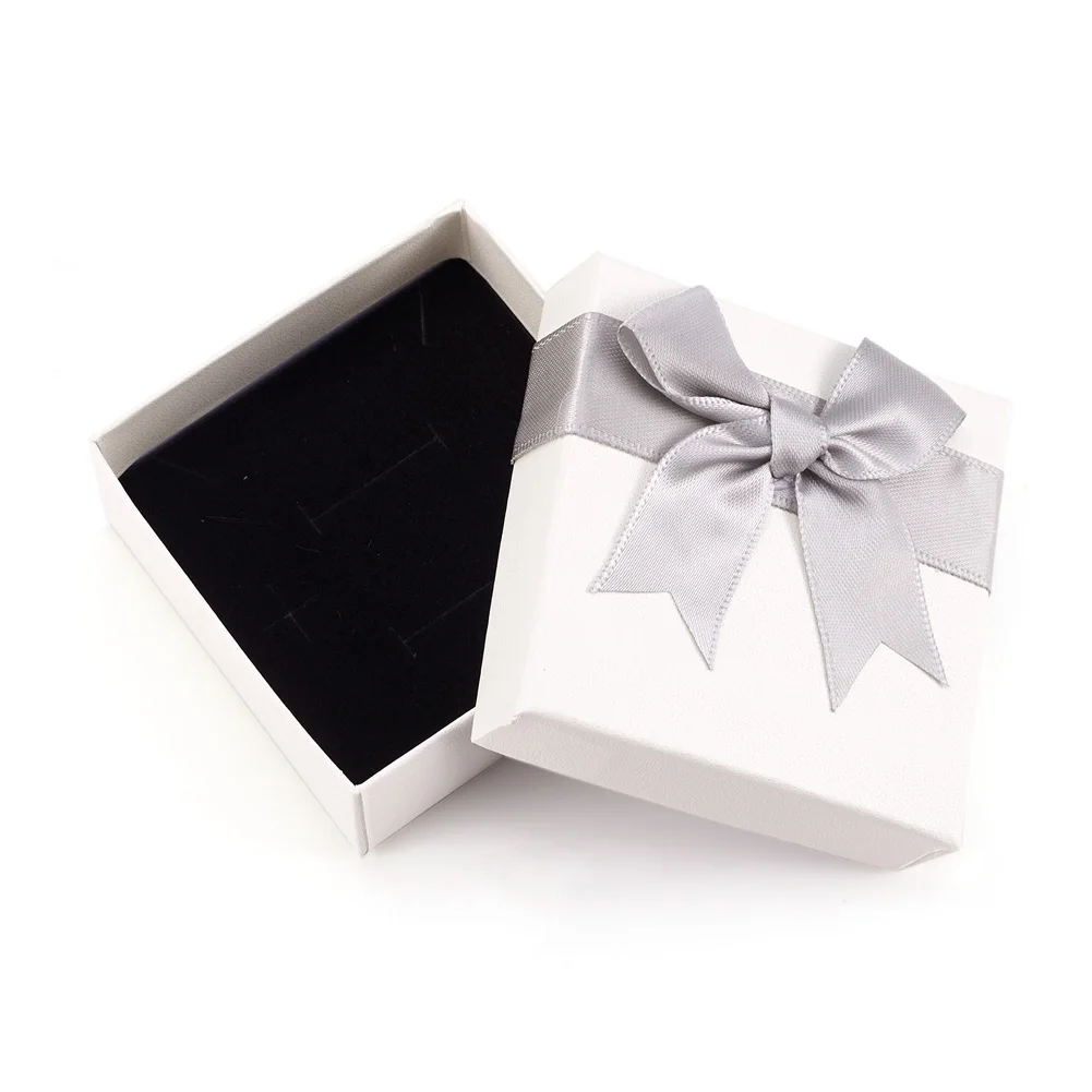 12pcs Square Paper Jewelry Gift Box with Sponge Mat Polyester Bowknot for Rings Necklace Earrings Jewellery Packaging Display