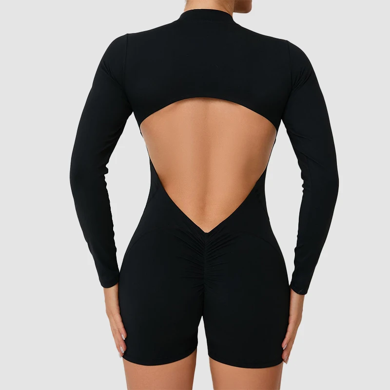 V Back Scrunch One-Piece Suit Push Up Sports Jumpsuit Woman Fitness Zipper Overalls Workout Rompers Women Gym Bodysuits Female