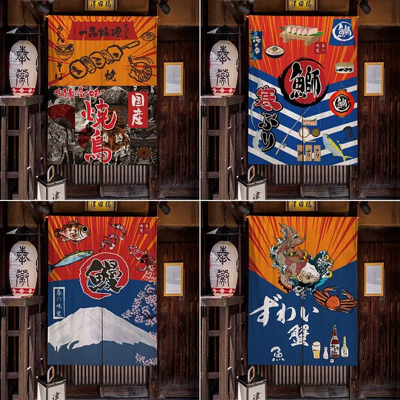 VIKAMA Japanese Noren Door Curtain Ukiyo‑e Food Print Room Divider Hanging Curtain for Izakaya Sushi Restaurant Home Decor