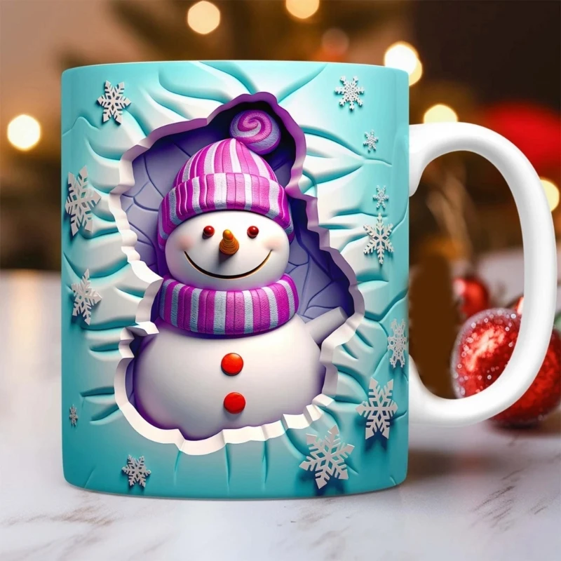  Christmas Snowman Embossed Coffee Cup Premium Ceramic Homes Kitchenwares