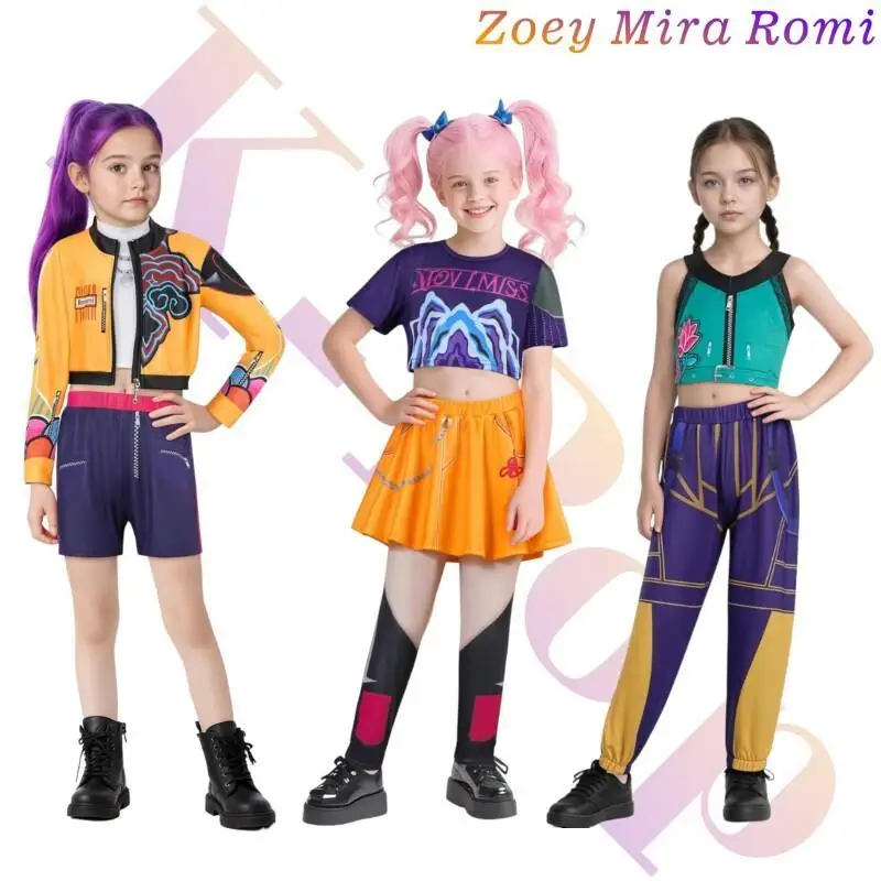 

Детский карнавальный костюм Rumi Zoey Mira с 3D принтом на Хэллоуин, карнавал, K-Pop Hunters Girl Group Idol, наряд для ролевых игр