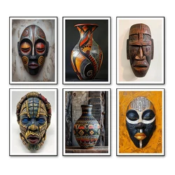Authentic African Traditional Tribal Mask Zulu Pottery Poster Prints Canvas Printing Wall Art Picture for Living Room Home Decor