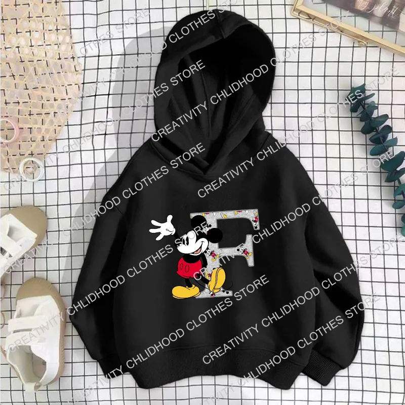 Mickey Children Hoodies Disney Letter A B C D Sweatshirt Kawaii Pullover Anime Manga Cartoons Girls Boy Kids Casual Clothes Tops