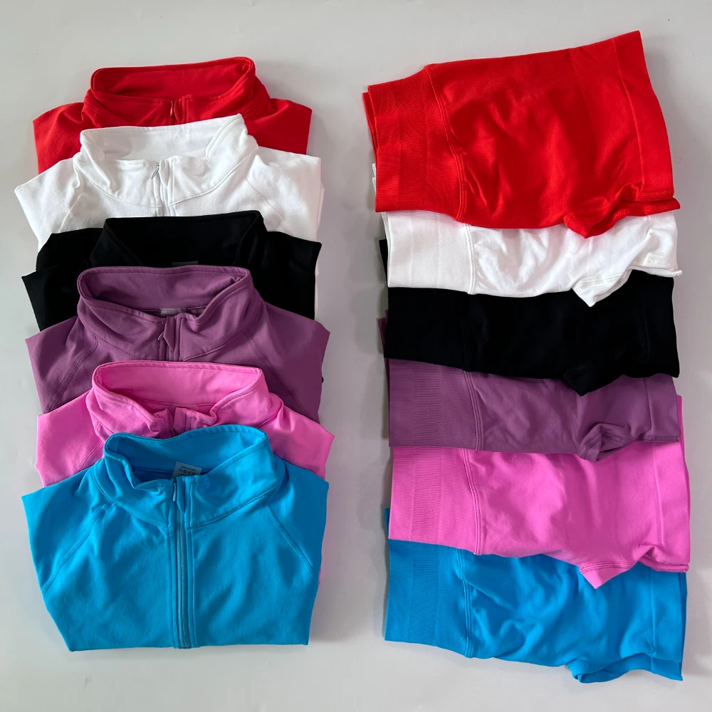 Pericic 2-teiliges Langarm-Yoga-Set für Damen, Halb-Reißverschluss-Jacke, Langarm-Sporttop, Gym-Shorts, Fitnessanzüge, Laufjacken, Workout-Set – Detail 10