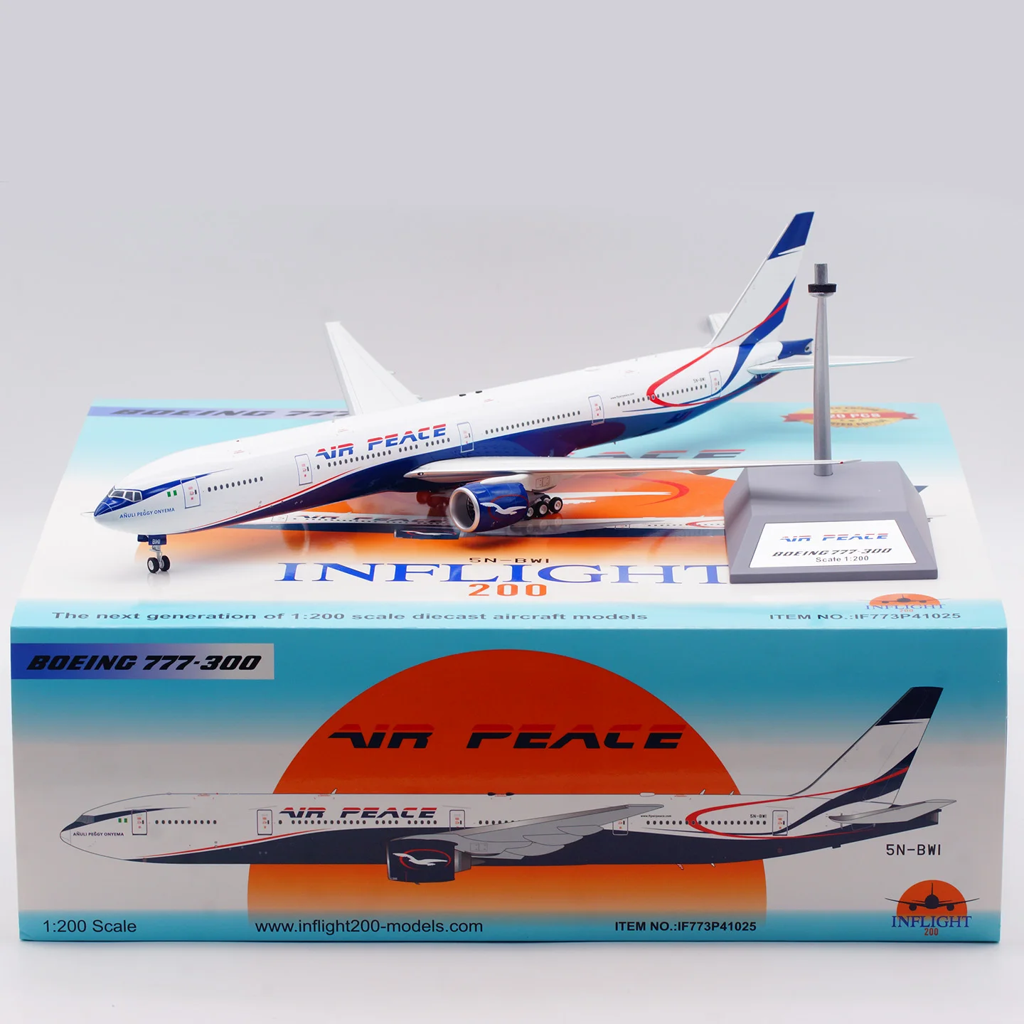 

IF773P41025 Alloy Collectible Plane Gift INFLIGHT 1:200 Air Peace Boeing B777-300 Diecast Aircraft Jet Model 5N-BWI With Stand