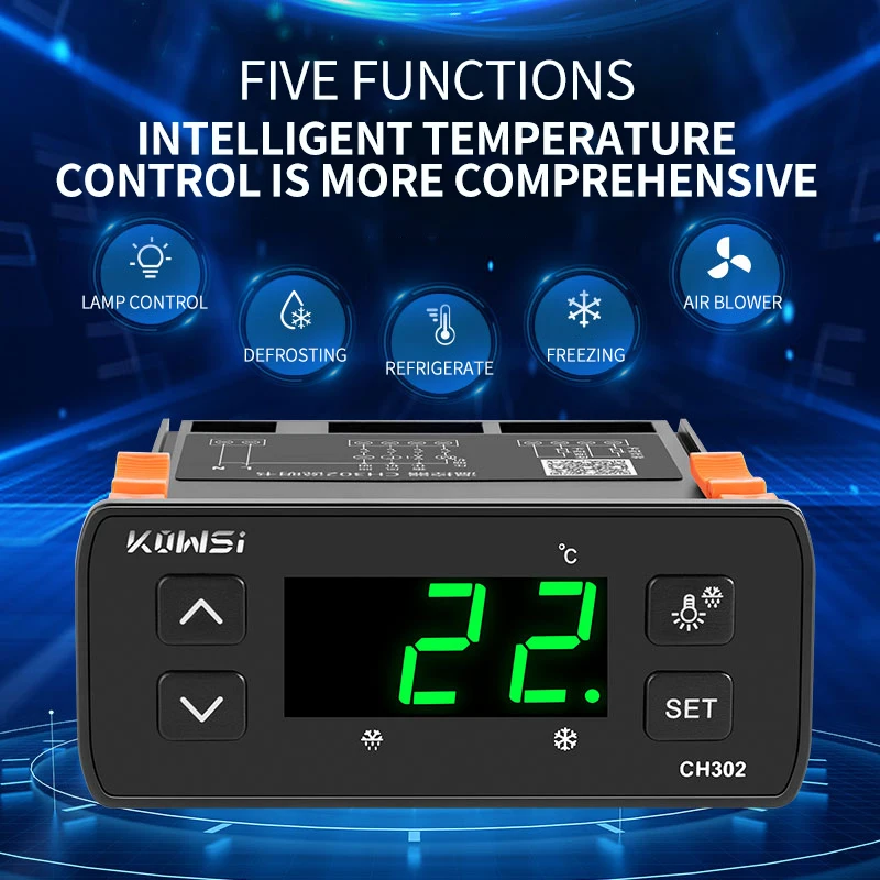 KWS-CH302 Termoregulator cyfrowy z podwójnym czujnikiem temperatury Regulator temperatury Alarm rozmrażania lodówki Kontrola ogrzewania