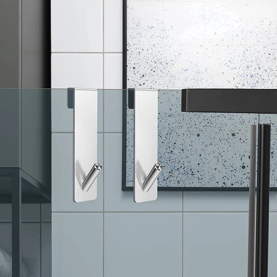 Bathroom Frameless Glass Door Hook Shower Door Hook Towel Rack Removable Stainless Steel Back Type Hanging Holder Hanger