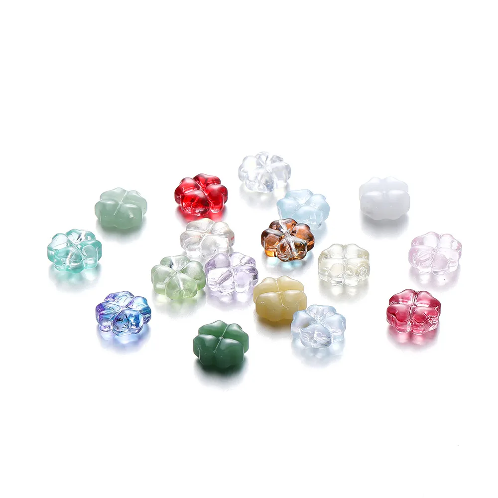 20pcs/bag Transparent Clover Shape Glass Beads Czech Lucky Bracelets Beads Fitting Jewelry Charm Crafts Accessories