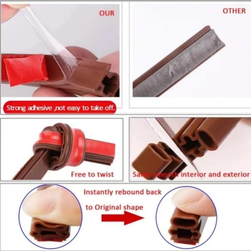 Silicone Self-Adhesive Sealing Tape, 6m, Soundproof, Door Stop, Window, Sealing, Moisture Proof, Strong Adhesive Tape