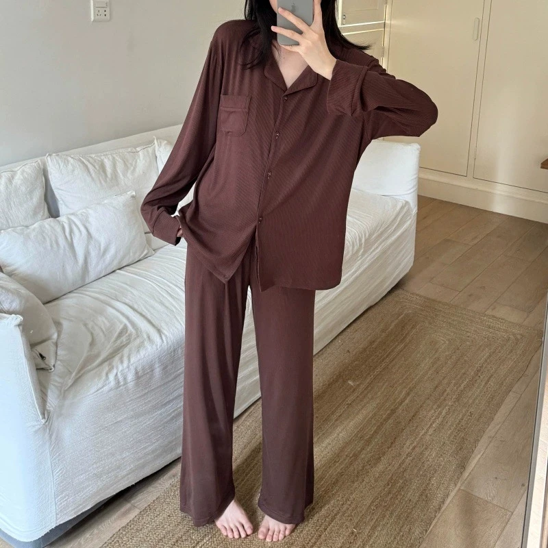 

Новая осенняя одежда для сна, женская одежда для сна, пижамные комплекты, пижамный костюм с длинными рукавами, домашний комплект с лацканами, женские пижамные комплекты с брюками