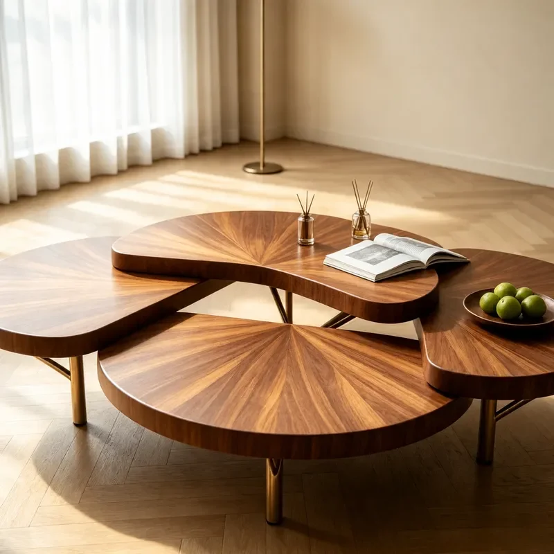 New Chinese Style Wabi Sabi Black Walnut Solid Wood Coffee Table Irregular Shape Combination Creative High End Living Room