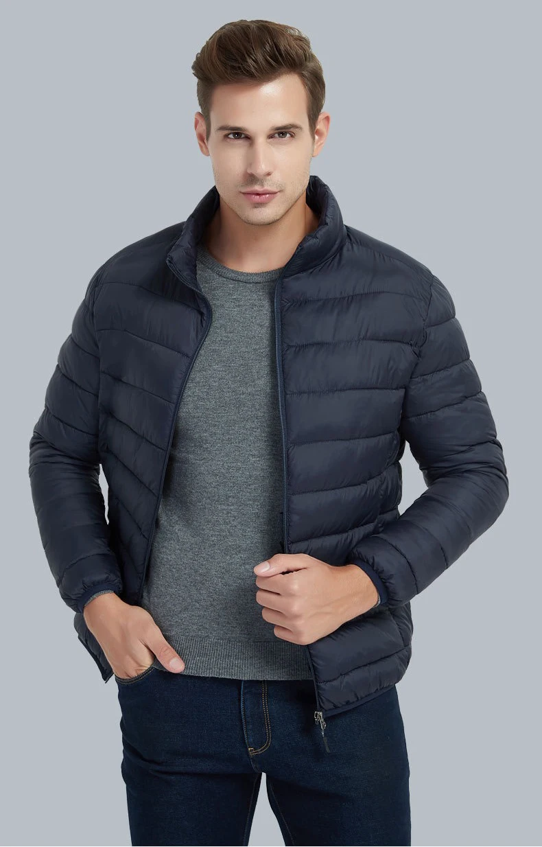 Autumn Winter  Europe Men Women Long sleeve Embroidery logo Zipper Front Going Out Light Thin Hooded Down Jacket Warm  Windproof