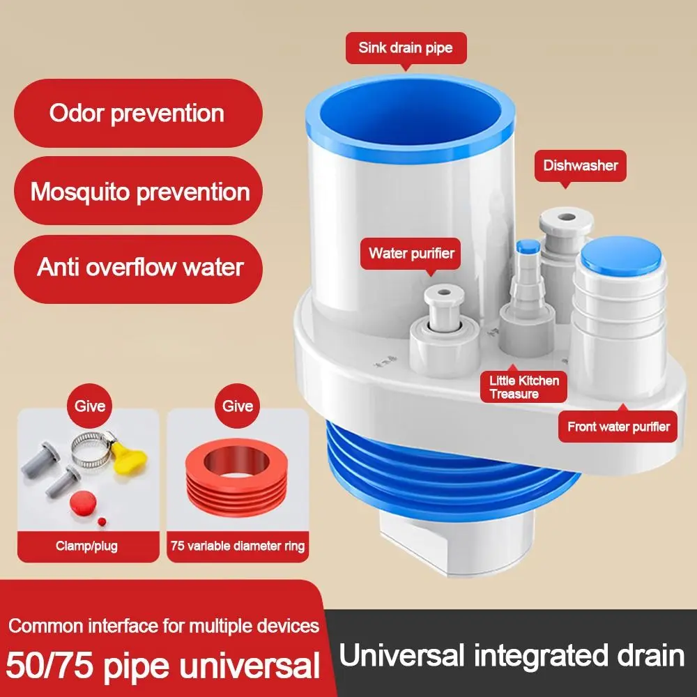 

Адаптер сливной трубы для раковины с защитой от запаха, 5 в 1, уплотнительное кольцо, разъем для водопроводной трубы для посудомоечной машины, универсальный многофункциональный