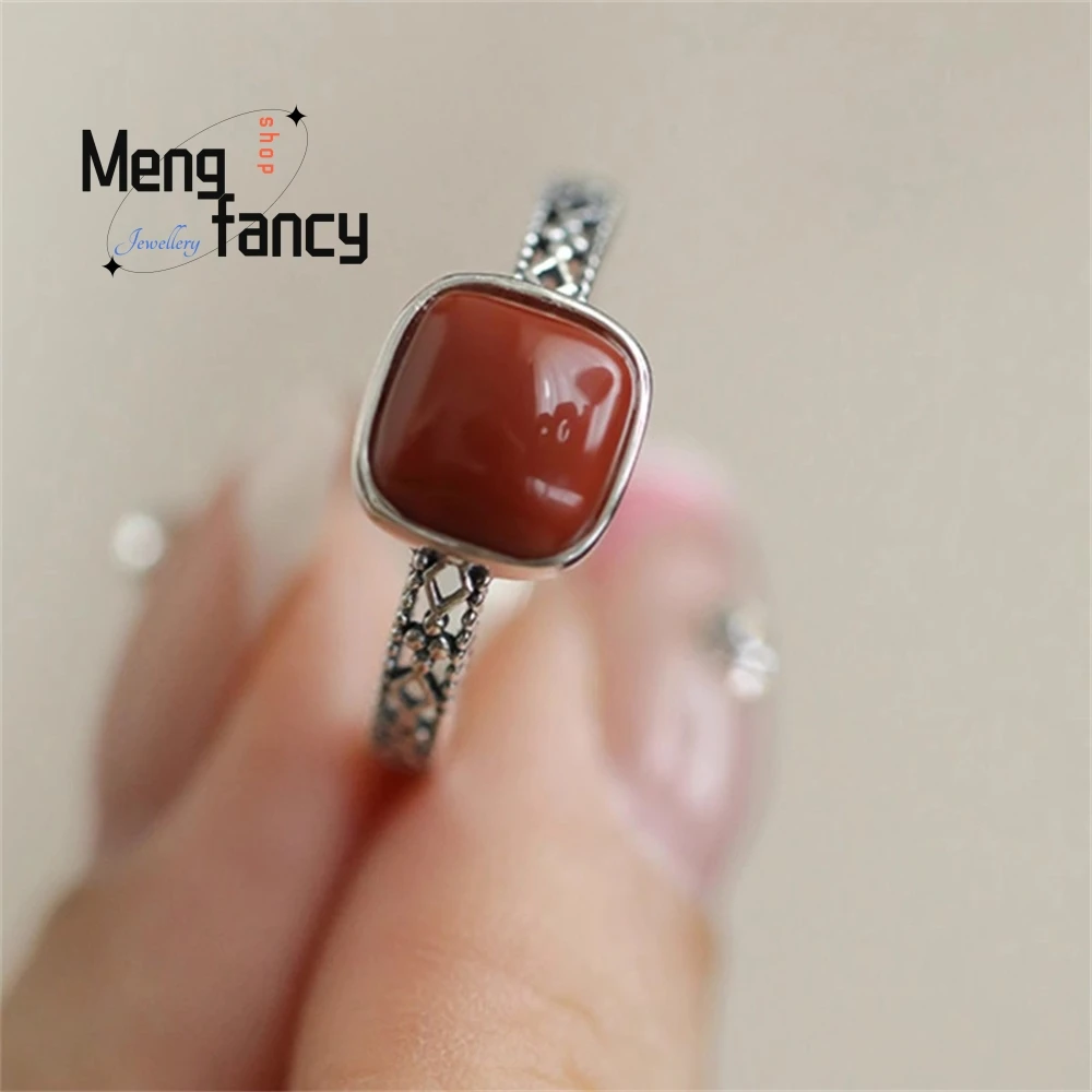 

Silver Cube Sugar Ring, A New Chinese-Style Retro Court-Style Light Luxury Hollowed-Out Ring Fashion Jewelry Exquisite Elegant