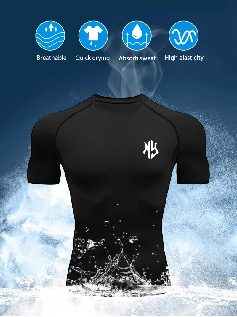 

Мужская компрессионная рубашка, плотная футболка для фитнеса и бега, быстросохнущий топ для спортивных упражнений, летняя спортивная рубашка