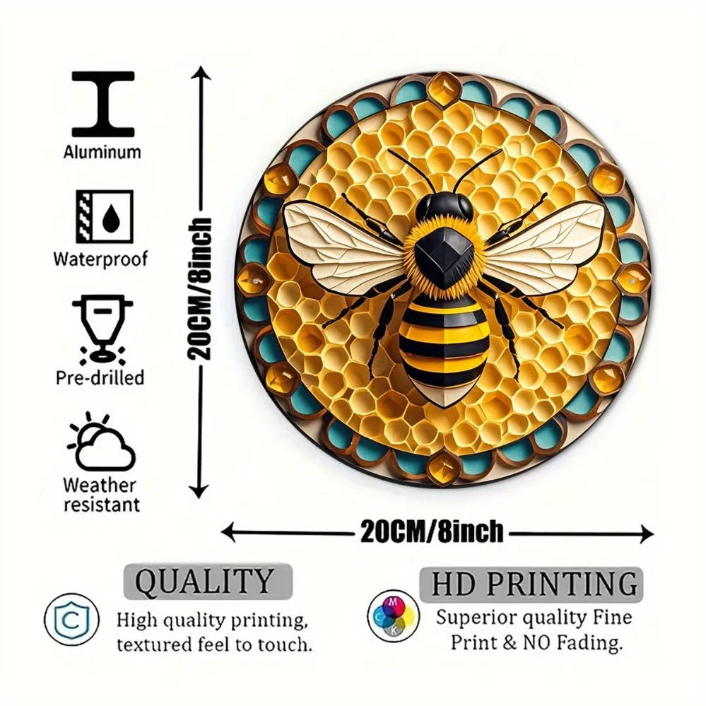 2D Metal Sign, Retro Honeycomb Metal Wall Art Sign 8x8 Inch Rustic Kitchen Decor Beekeeping Theme Home Decor Hexagon Pattern Eas