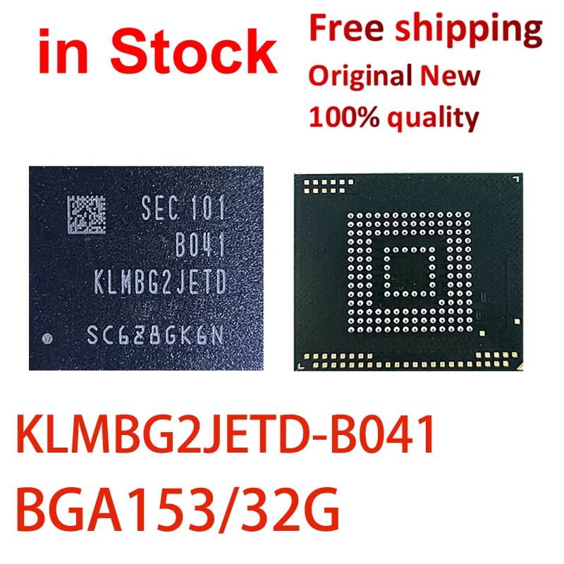 (1 PCS)100% New KLMBG2JETD-B041 KLMBG2JETD B041 BGA-153 32G Flash Disk Storage Chip EMMC5.1 Version IC