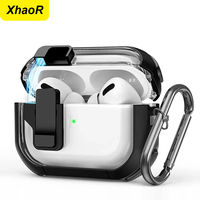 Security Lock Transparent Cover for Airpods Pro 2 3 4 ANC Case With Magnet Keychain Full Body Protection Shockproof Charge Cases