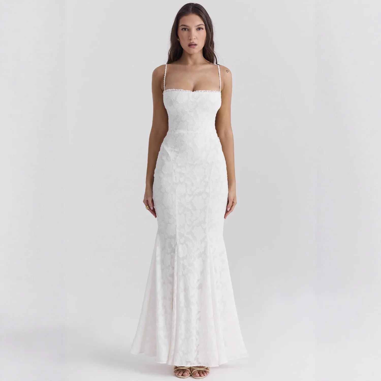 Robe longue en résille pour filles, Sexy, sans bretelles, moulante, à nouer, en dentelle, Instagram, nouvelle collection été 2025