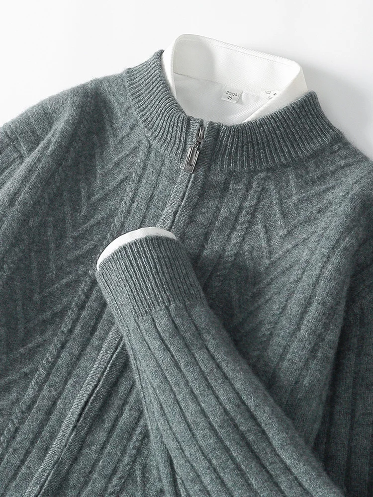 

Autumn and winter cashmere knit cardigan men's round neck solid color thick sweater youth jacquard sweater plus size coat