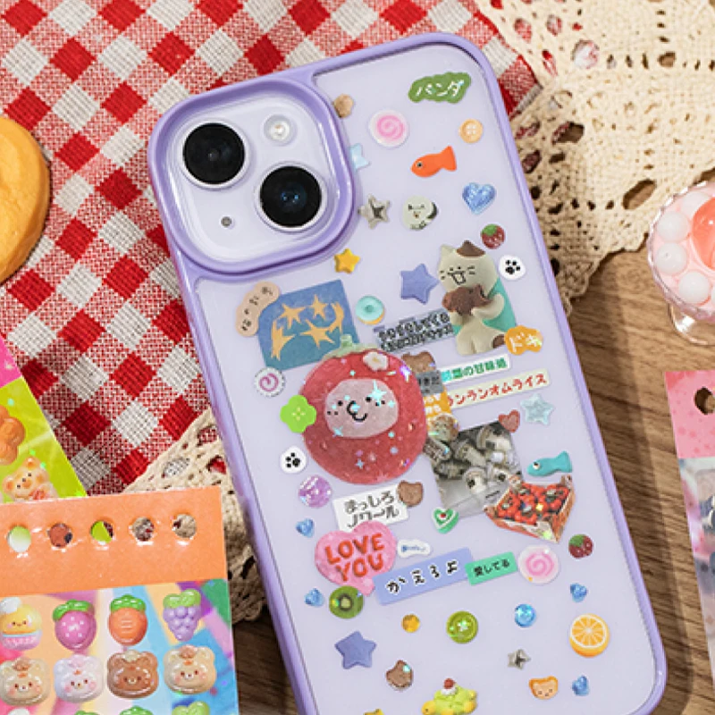 2Style 48Pcs/bag Flash Sand Cut Film Sticker Book Creative DIY Handbook Material Decoration Phone Case Journal Scrapbook Calenda image 4
