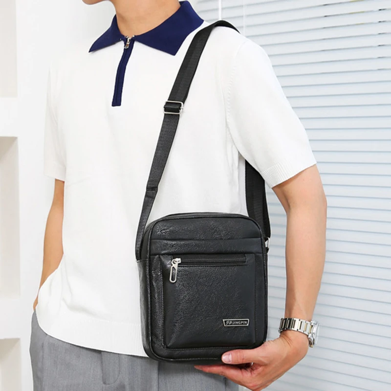 Sac à bandoulière en PU pour hommes, couleur unie, fermeture éclair, mode de styliste, voyage en plein air, sangle d'épaule réglable, nouvelle collection