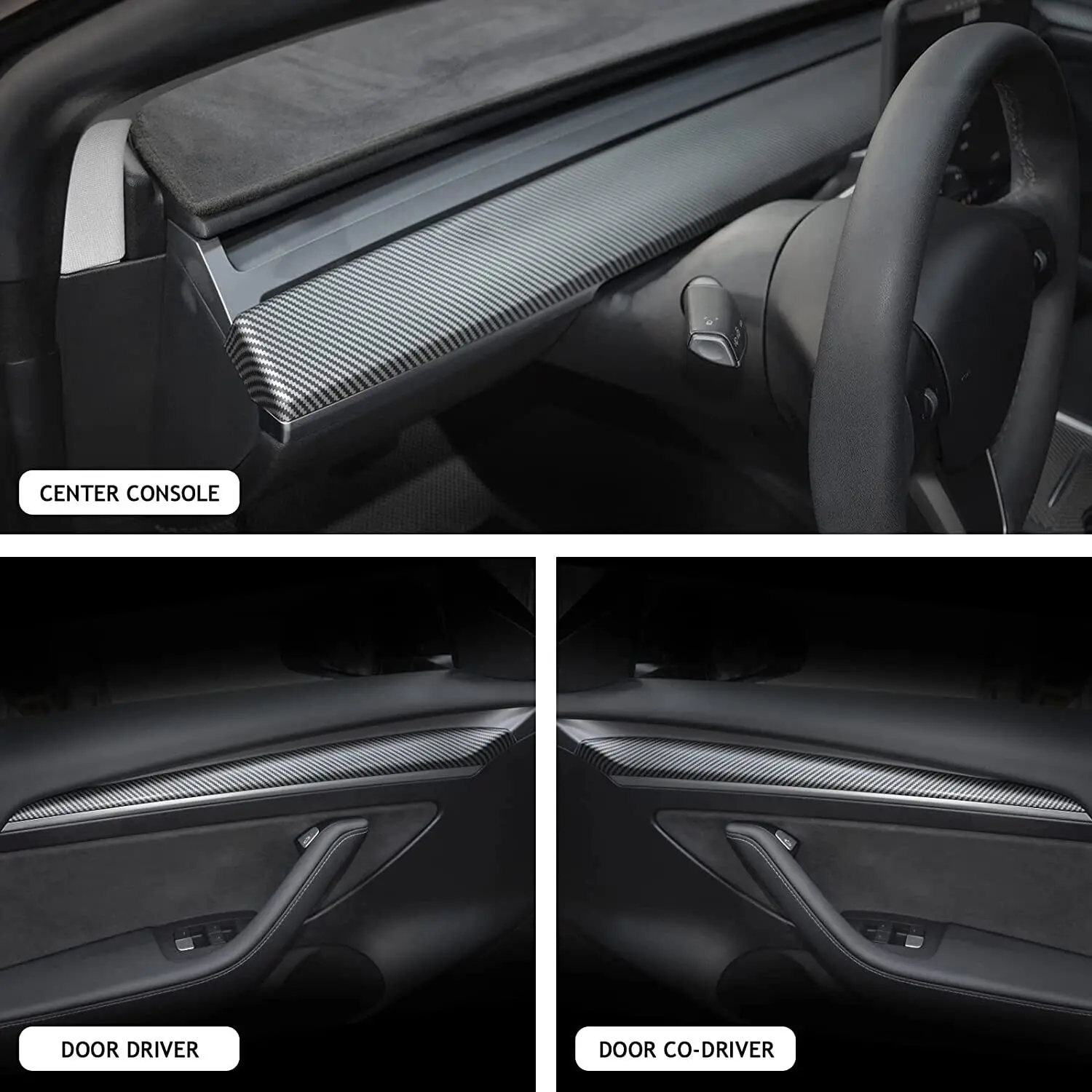 Tesla Dash Wrap Door Trim ABS modello in fibra di carbonio copertura del cruscotto Cap decorazione d\'interni Wrap Kit- Tesla Model 3 Y 2021 -2023