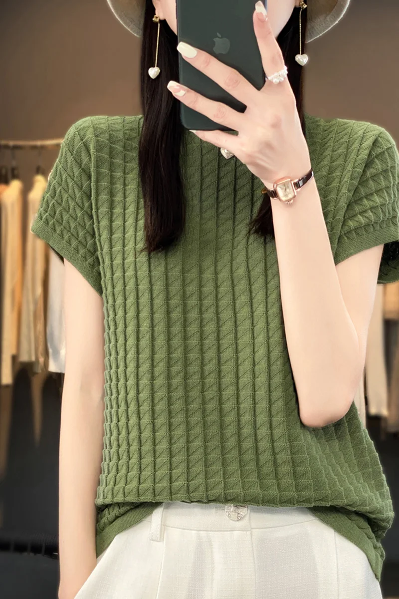 100% Cotton Woman\'s Tees Summer Thin T-Shirt Jumper Sweater Female Pullover Sleeveless Half Turtleneck Knitted Tops Blouse Shirt