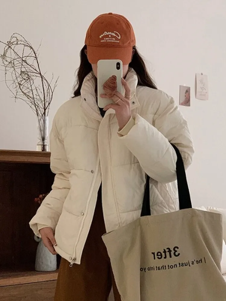 Korean Sle ort Puffer Jaet Women's Thiened Cotton Coat Bread Sle Autumn Winter New Arrival Commute Zipper Long Sve