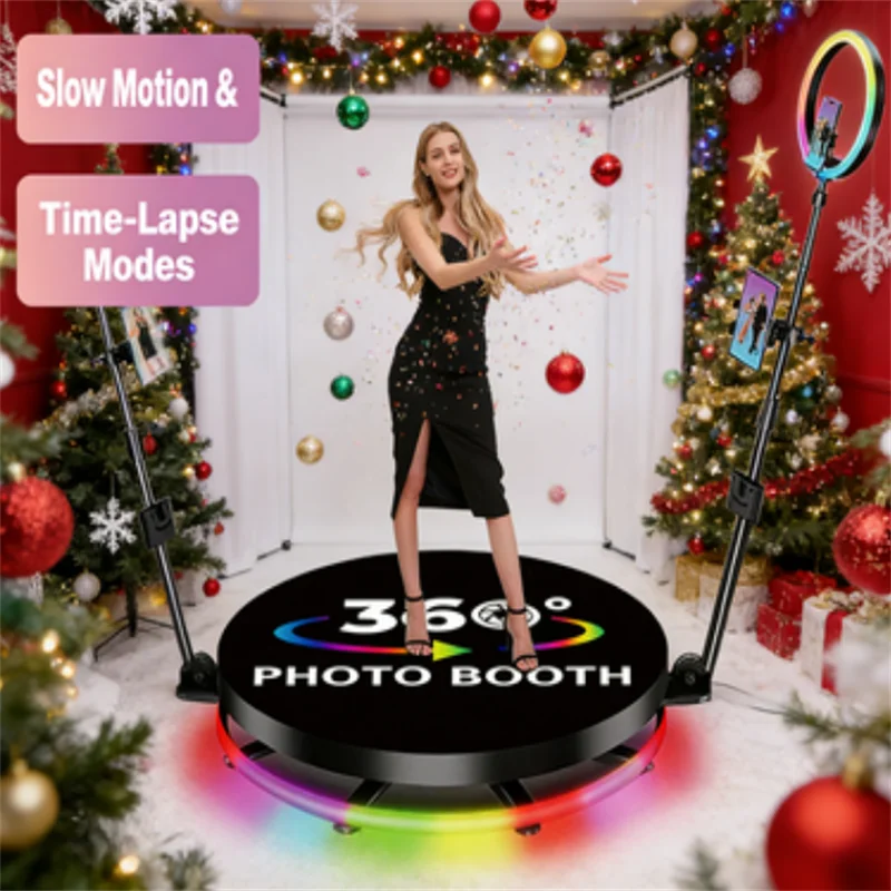 Deux portables automatiques 360 °   cabines photo panoramiques. Accessoire rotatif pour selfie, 360° °   panorama festif, tailles 68cm, 80cm, 100cm, su