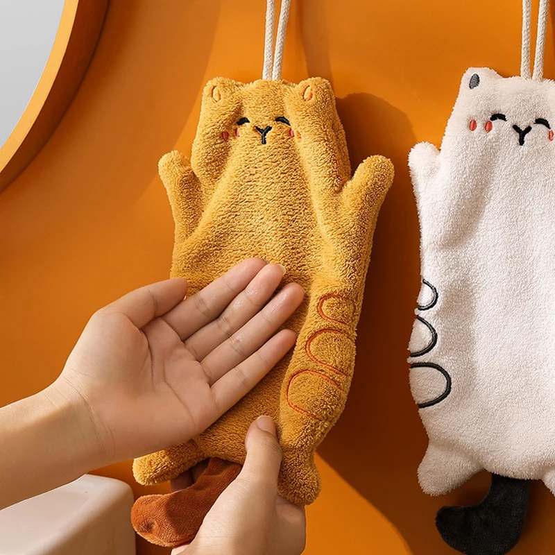 Cartoon Cat Hand Towel Children's Towels Absorbent Hanging Hand Towels for Bathroom Kitchen Serviettes Cleaning Rag image 3