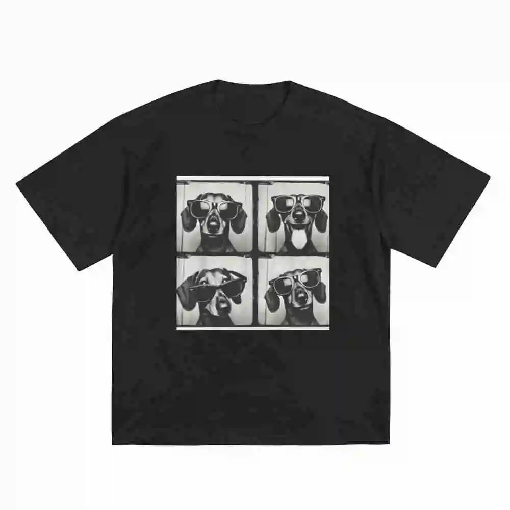 Dachshund Rocking Cool Fashion Glasses Short Sleeve Tee 100% Cotton T-Shirt