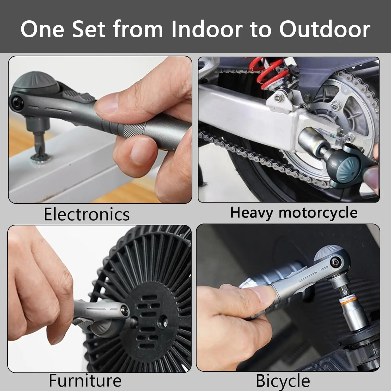 ATUMAN RS2 180° Rotating Head Ratchet Wrench Set  40 in 1 1/4" Drive Socket Set with Quick-Release, 28 S2 Bits & 9 CR-V Sockets