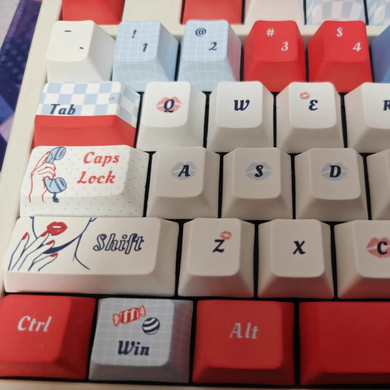 Modern Girl Keycaps Custom PBT Heat Wave Red Lip Keycap Cherry/MOA/SOA Profile Key Cap for Gamers Design Genuine Artisan Key Cap