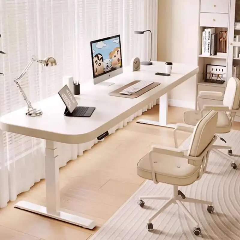 Mesa executiva elétrica de madeira estudo branco moderno quarto mesa executiva em pé escritório para computador móveis para casa