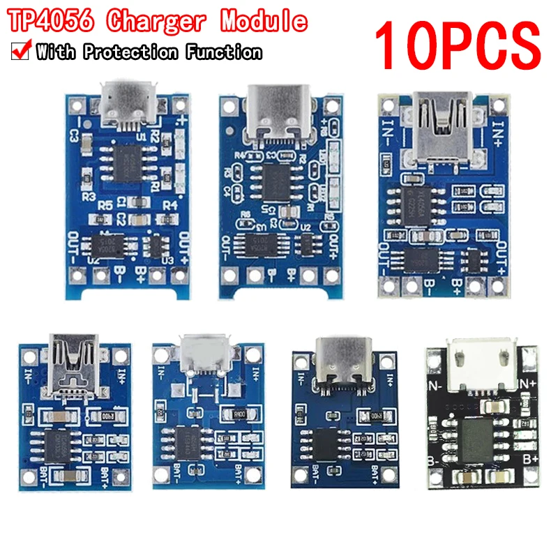 10pcs 5V 1A 18650 TP4056 Lithium Battery Charger Module Charging Board With Protection Dual Functions 1A Li-ion