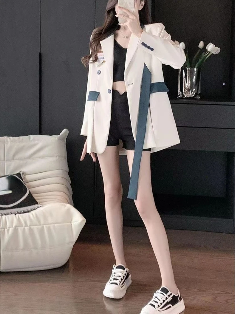 Spring Women\'s Blazer Designer Slit Long Sleeve Top Office Ladies Korean Fashion Oversized Suit Jacket Women Clothing 2024 Trend