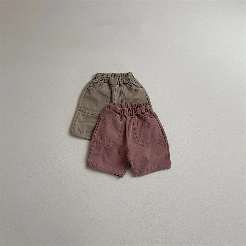 2024 Autumn New Baby Casual Shorts Solid Infant Boy Pocket Shorts Toddler Girls Versatile Loose Pants Cotton Children Clothes