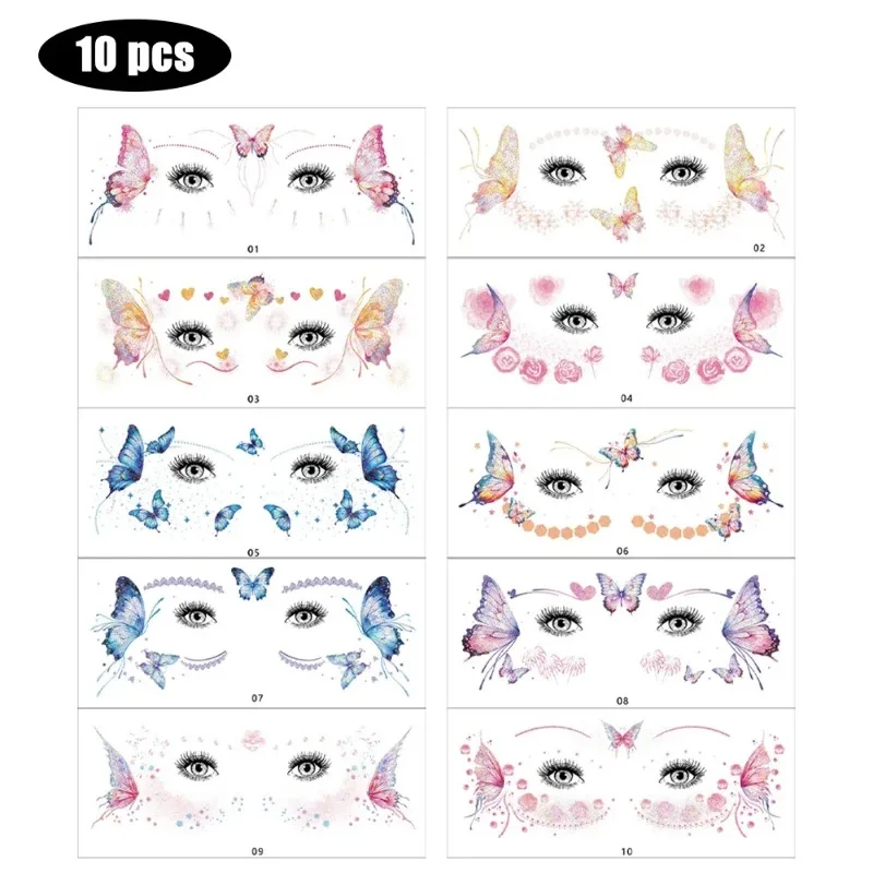 10st Latin Tattoos Vlinder Tattoo Sticker Gezicht Lichaam Make-up Waterdicht Blijvende Tattoo Stickers Muziek Festival Party Decals