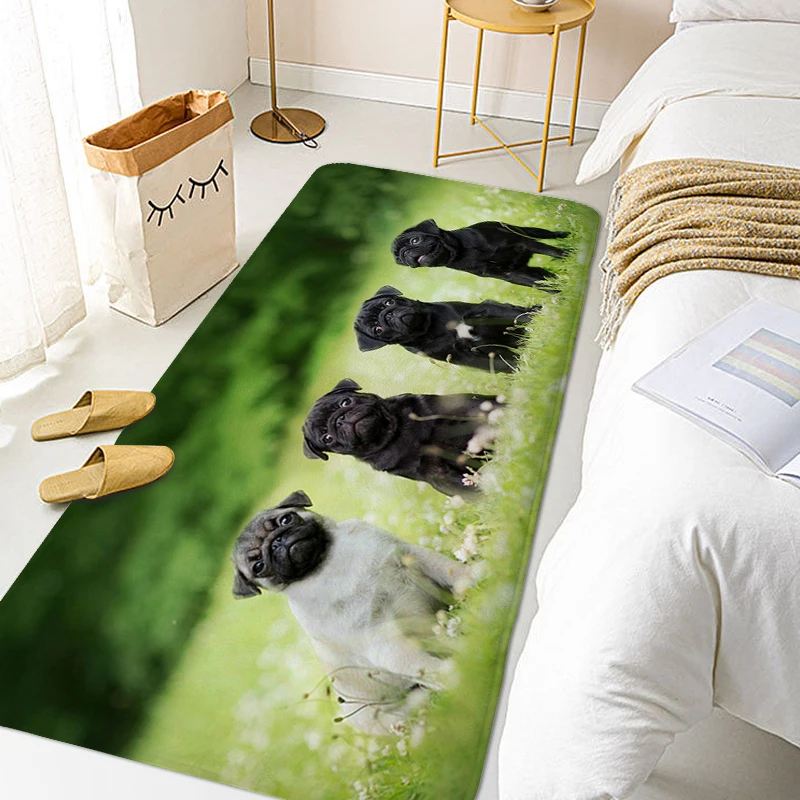 

Pug Dog Cute Rug for Bedroom Washable Non-slip Kitchen Mat Bathroom Floor Carpet House Interior Entrance Mat Funny Doormat Home