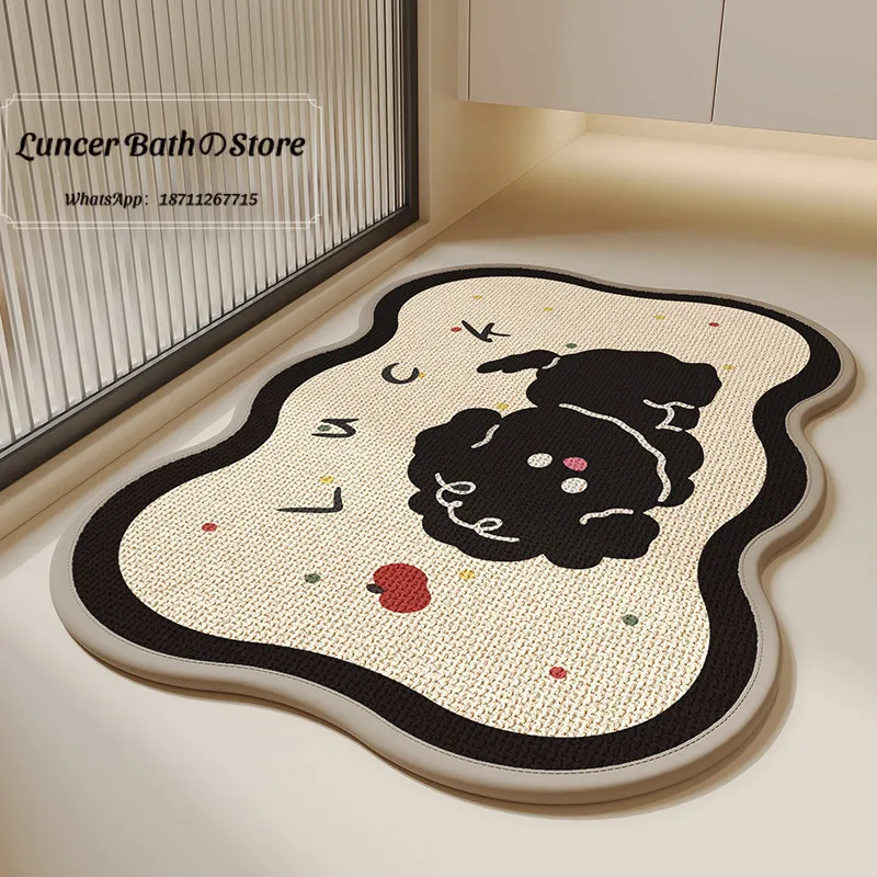 Cartoon colorful hemp floor mat, household washable, water-absorbing and non-slip floor mat, easy to take care of